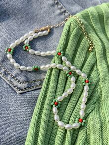 1pc Fashion Faux Pearl & Flower Decor Necklace For Women For Daily Decoration - Multicolor - View 2