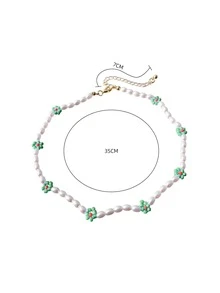 1pc Fashion Faux Pearl & Flower Decor Necklace For Women For Daily Decoration - Multicolor - View 4
