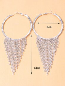 1pair Luxury Rhinestone Decor Tassel Drop Earrings For Women For Daily Decoration - Silver - View 3