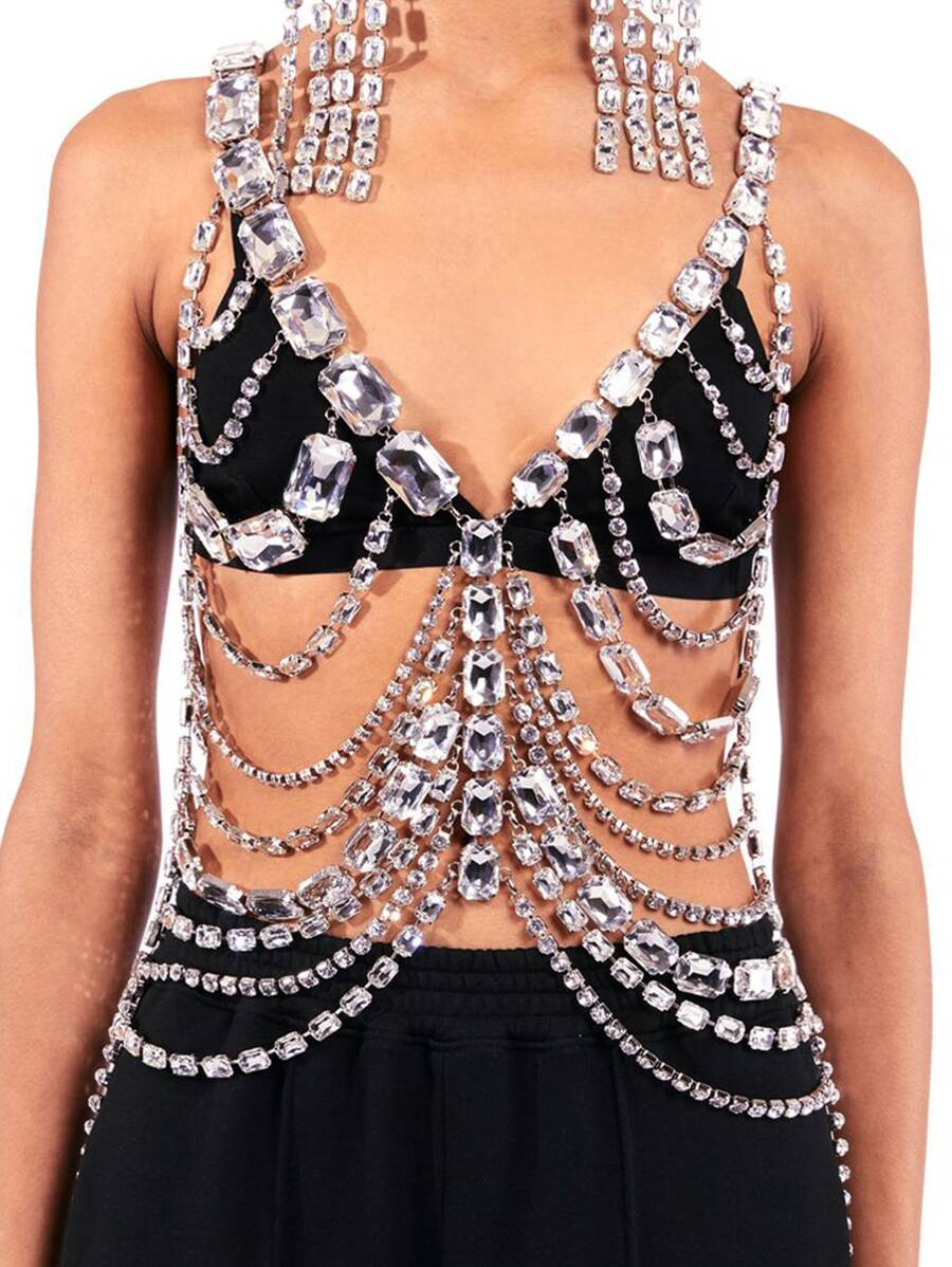 rhinestone tôn tạo cơ thể chuỗi - Bạc - Xem 1