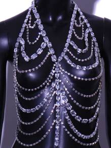 rhinestone tôn tạo cơ thể chuỗi - Bạc - Xem 2