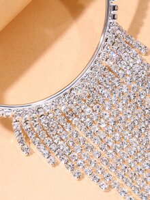 1pair Luxury Rhinestone Decor Tassel Drop Earrings For Women For Daily Decoration - Silver - View 4