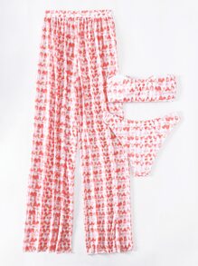 SHEIN Swim 夏季海灘水染無肩帶比基尼套裝，搭配蓋臀短褲 - 粉色 - 查看 2