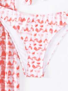 SHEIN Swim 夏季海灘水染無肩帶比基尼套裝，搭配蓋臀短褲 - 粉色 - 查看 3