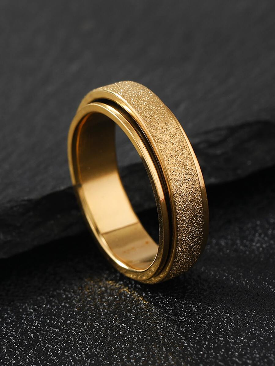 1入組時尚不銹鋼戒指適用於男士日常裝飾 - 金色 - 查看 1