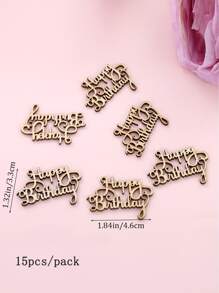 15pcs Birthday Wooden Decoration, Simple Wood Letter Shaped Throwing Confetti For Birthday Party,Christmas - Beige - View 3