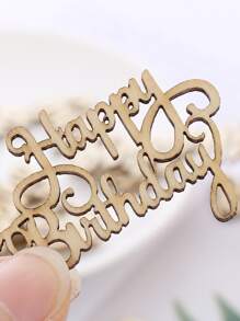 15pcs Birthday Wooden Decoration, Simple Wood Letter Shaped Throwing Confetti For Birthday Party,Christmas - Beige - View 4