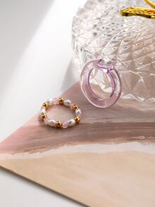 2pcs/set Fashion Faux Pearl & Rhinestone Decor Ring For Women For Daily Decoration - Multicolor - View 3