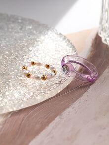 2pcs/set Fashion Faux Pearl & Rhinestone Decor Ring For Women For Daily Decoration - Multicolor - View 4