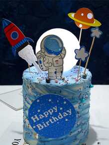 6pcs Astronaut Theme Party Decorative Cake Topper - Multicolor - View 1