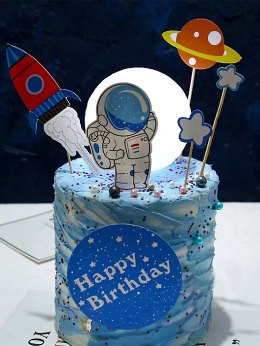 6pcs Astronaut Theme Party Decorative Cake Topper - Multicolor - View 1