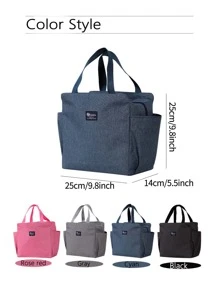 1pc Black Insulated Lunch Bag, Modern Polyester Lunch Bag For School, Office - Black - View 3