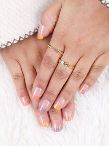 Upgrade Your Look with 24pcs Long Square French Colorblock Fake Nail & 1pc Nail File & 1sheet Tape For women And Girls - Multicolor - View 4