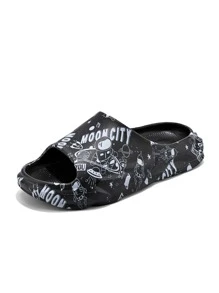 Men Letter Graphic Bathroom Slippers - Black - View 2