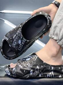 Men Letter Graphic Bathroom Slippers - Black - View 6