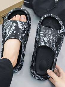 Men Letter Graphic Bathroom Slippers - Black - View 7