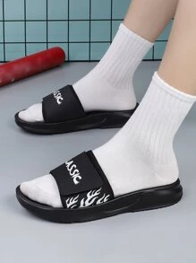 Men's Letter Graphic Hook-And-Loop Fastener Slides - Black - View 2