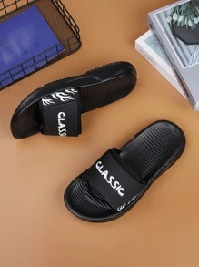 Men's Letter Graphic Hook-And-Loop Fastener Slides - Black - View 3