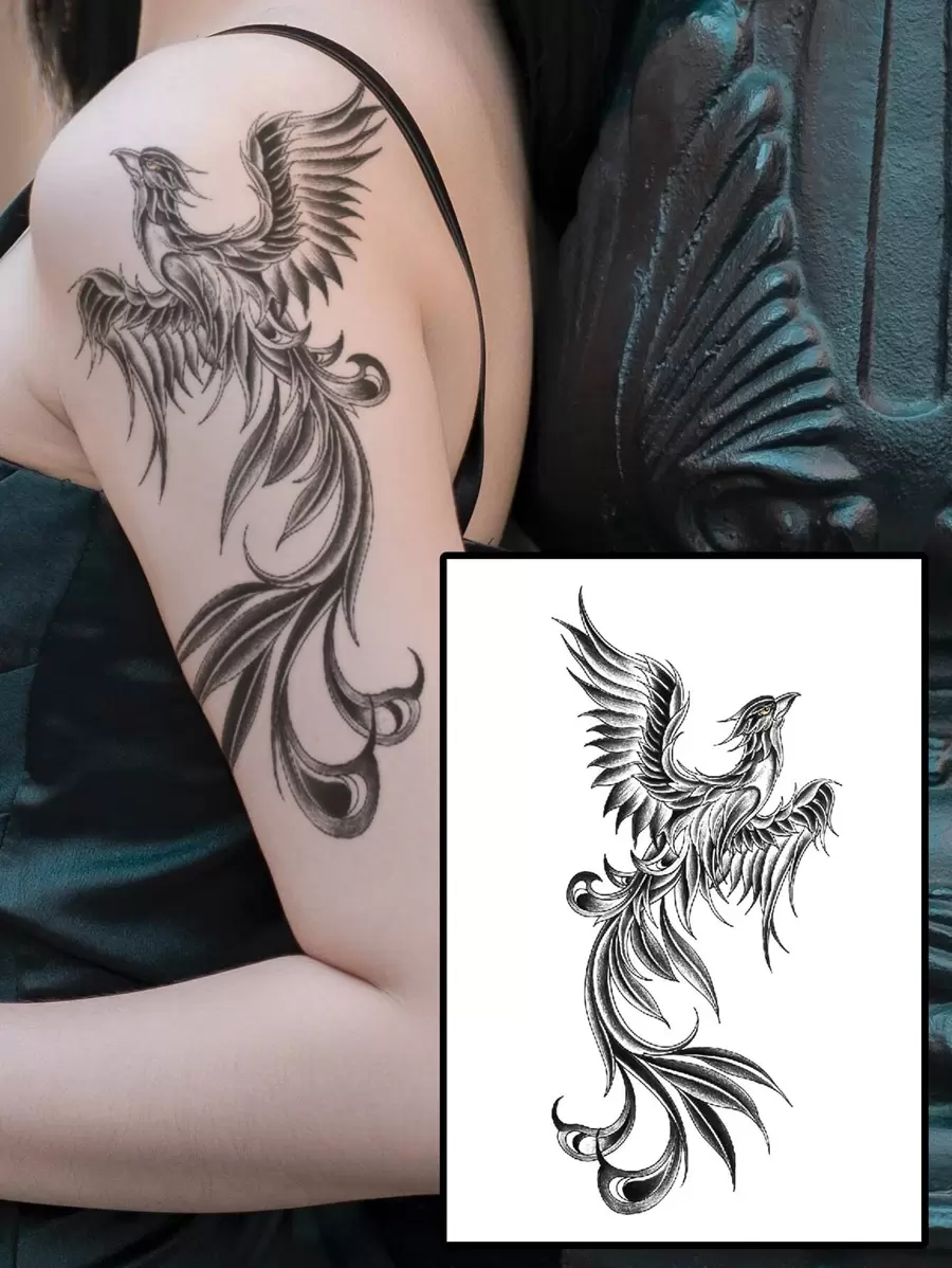 1 hoja Pegatina tatuaje fénix con estampado