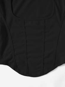 SHEIN EZwear 方領弧形下擺短款T恤 - 黑色 - 查看 3