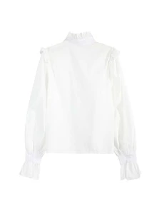 素色荷葉邊荷葉袖襯衫 - 白色 - 查看 2