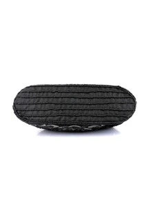 Flower Pattern Beaded Decor Square Bag Top Handle - Black - View 9