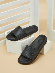 男士紋理質感單帶酷黑色乙烯-乙酸乙烯共聚物拖鞋 - 黑色 - 查看 5