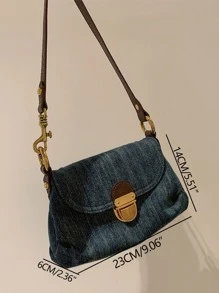 小翻蓋方包金屬裝飾 - 藍色 - 查看 3