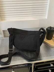 Bolso hobo amplio con diseño fruncido minimalista - Negro - Ver 1