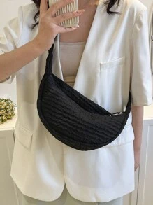 Bolso hobo amplio con diseño fruncido minimalista - Negro - Ver 2