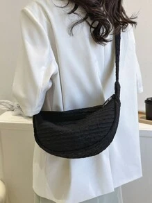 Bolso hobo amplio con diseño fruncido minimalista - Negro - Ver 6