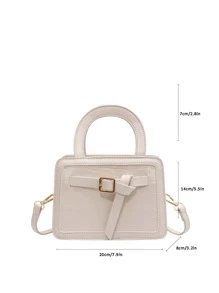 Mini Square Bag Crocodile Embossed Buckle Decor PU - Beige - View 3