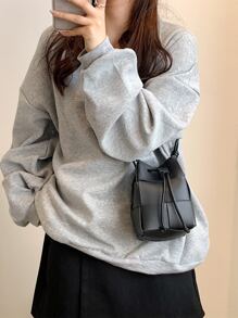 1 件时尚迷你水桶包，百搭休闲编织女士手提包，高品质通勤斜挎包，小众设计单肩包适合日常使用 - 黑色 - 查看 3