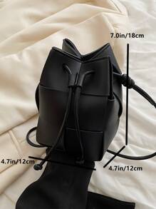 1 件时尚迷你水桶包，百搭休闲编织女士手提包，高品质通勤斜挎包，小众设计单肩包适合日常使用 - 黑色 - 查看 7