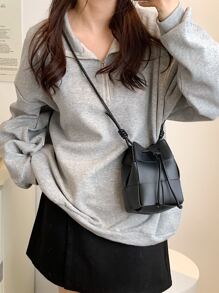 1 件时尚迷你水桶包，百搭休闲编织女士手提包，高品质通勤斜挎包，小众设计单肩包适合日常使用 - 黑色 - 查看 5