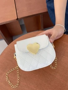 件新款可愛絎縫 PU 皮革迷你斜挎包，帶有愛心裝飾，適合兒童，磁性翻蓋閉合，非常適合日常服裝和旅行，送給女孩的精美生日禮物