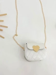 件新款可愛絎縫 PU 皮革迷你斜挎包，帶有愛心裝飾，適合兒童，磁性翻蓋閉合，非常適合日常服裝和旅行，送給女孩的精美生日禮物