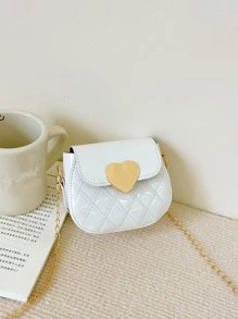 件新款可愛絎縫 PU 皮革迷你斜挎包，帶有愛心裝飾，適合兒童，磁性翻蓋閉合，非常適合日常服裝和旅行，送給女孩的精美生日禮物