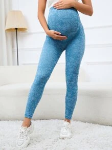 SHEIN Maternity High Waist Tummy Control Leggings - Blue - View 3