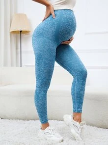 SHEIN Maternity High Waist Tummy Control Leggings - Blue - View 4