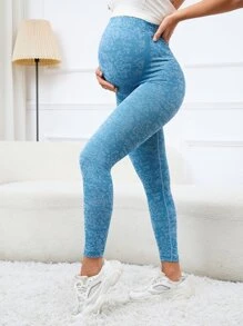 SHEIN Maternity High Waist Tummy Control Leggings - Blue - View 2
