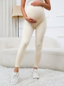 SHEIN Maternity Solid Belly Support Leggings - Apricot - View 2