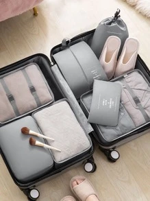 7入組旅行收納袋套裝衣物整理收納衣櫃手提箱袋旅行收納袋衣物收納袋，包裝立方套裝學校用品大學宿舍學生房間裝飾臥室裝飾必需品