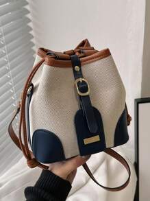 Eimertasche mit Farbblock, Mini Schnalle Dekor, Kordelzug Design - Blau - Übersicht 1