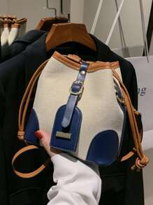 Eimertasche mit Farbblock, Mini Schnalle Dekor, Kordelzug Design - Blau - Übersicht 3