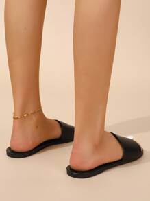 女士單帶人造超細纖維皮革優雅平底涼鞋 - 黑色 - 查看 5