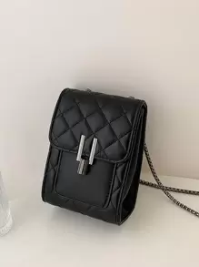 Quilted Square Bag Mini Flap Black - Black - View 1