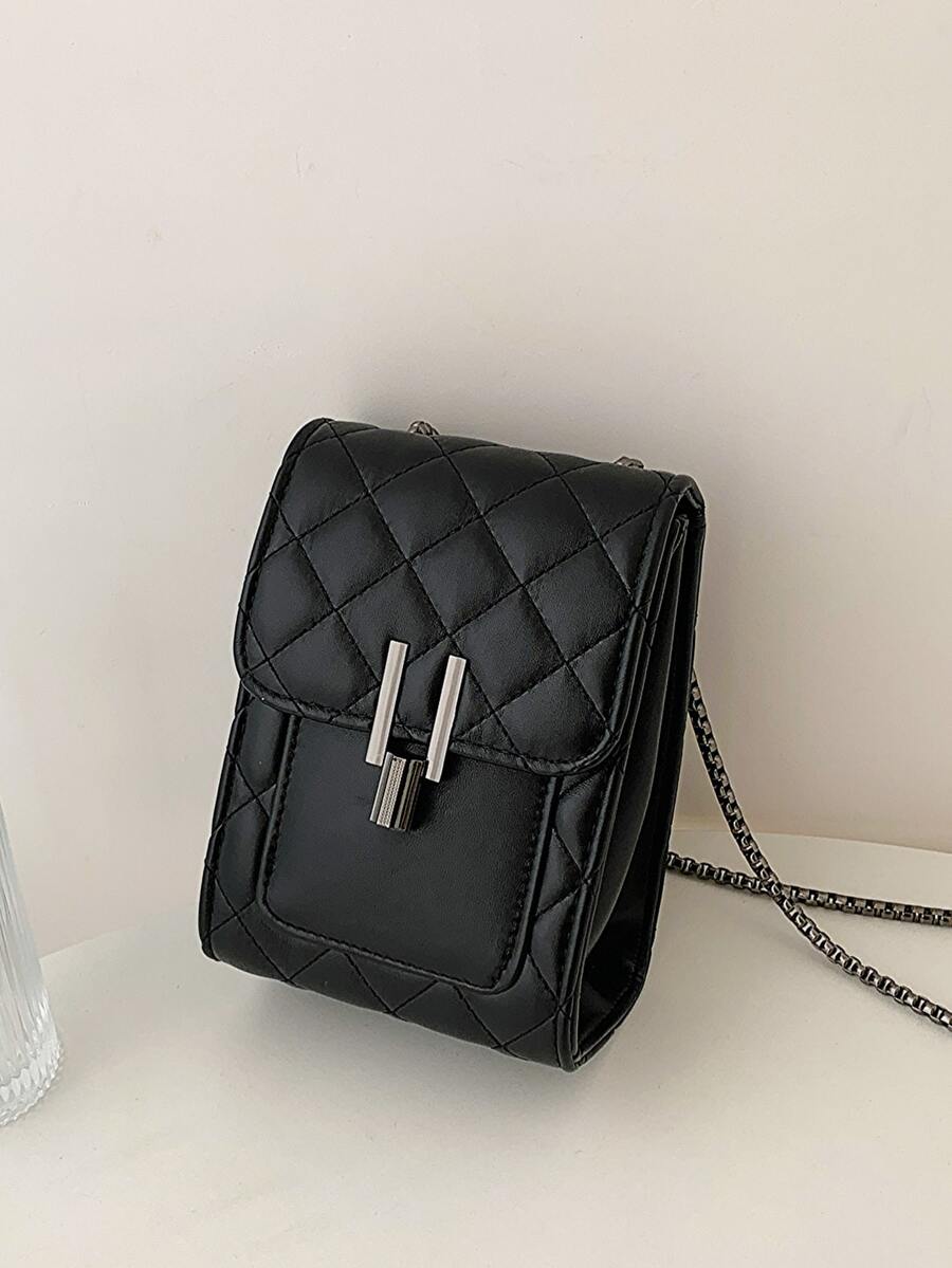 Quilted Square Bag Mini Flap Black - Black - View 1