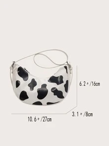 KVKY Cow Print Hobo Bag Medium Preppy For School - Black and White - View 3