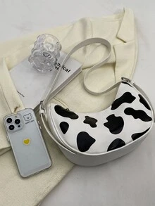 KVKY Cow Print Hobo Bag Medium Preppy For School - Black and White - View 4